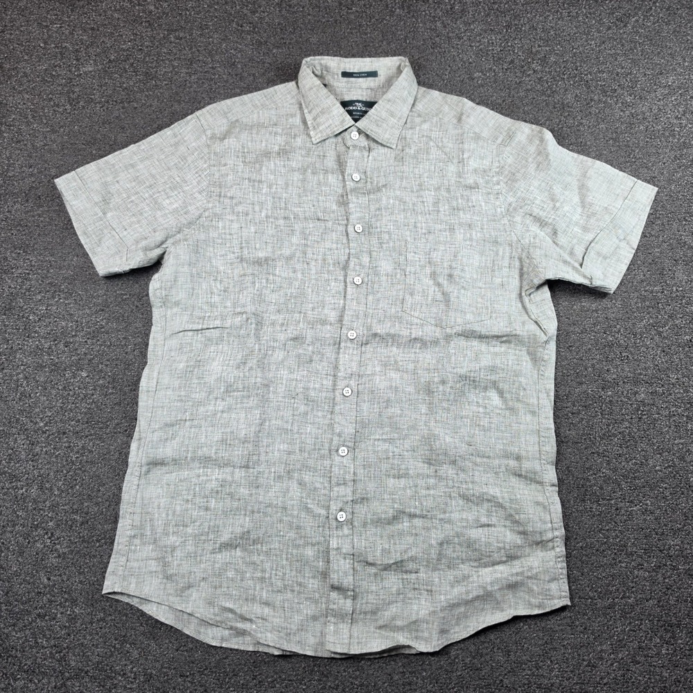 Rodd & Gunn Button Up Shirt Green Mens Large Linen Sports Fit Short Sleeve Light